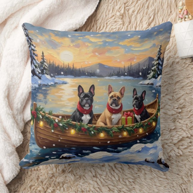 French Bulldog Christmas Boat Holiday Kudde (Filt)