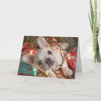 French Bulldog Christmas Card – Puppy in Lights Kort