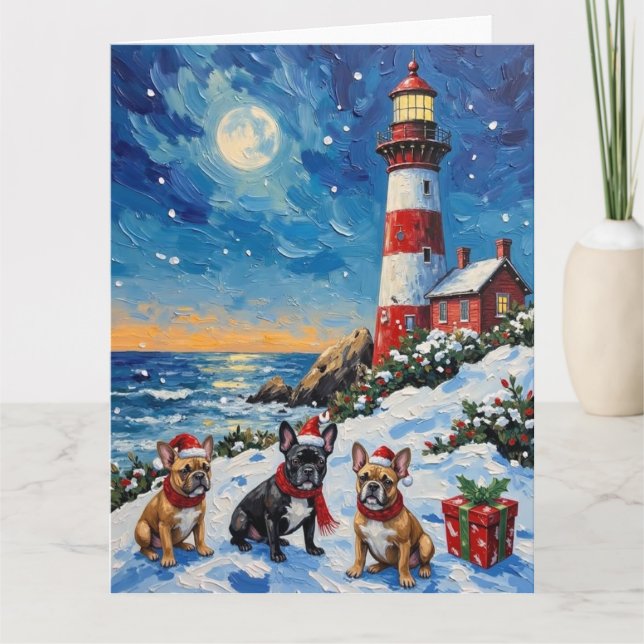 French Bulldog Christmas Lighthouse Holiday Kort (Framsida)