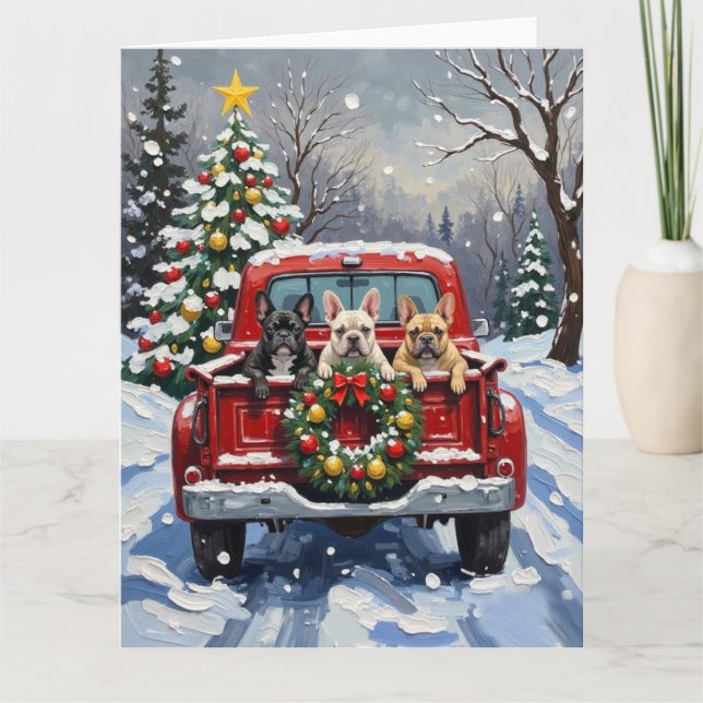 French Bulldog Christmas Red Truck Holiday Kort (Framsida)