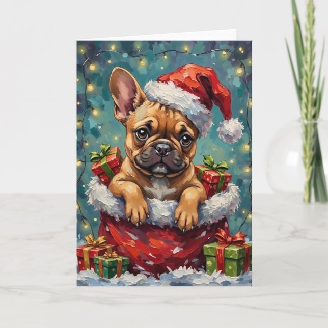 French Bulldog Christmas Santa Bag Adventure Kort (Framsida)