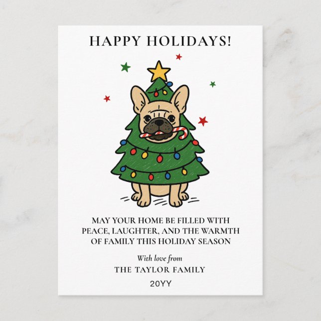 French Bulldog Christmas Tree Dog Frenchie Helg Vykort (Framsida)