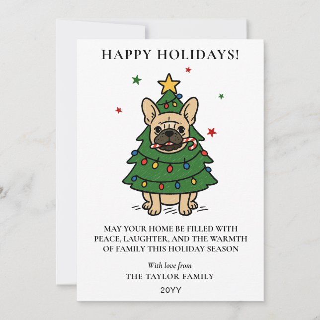 French Bulldog Christmas Tree Dog Frenchie Julkort (Framsida)