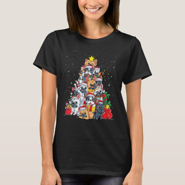 French Bulldog Christmas Tree Dog Santa Christmas  T Shirt (Framsida)