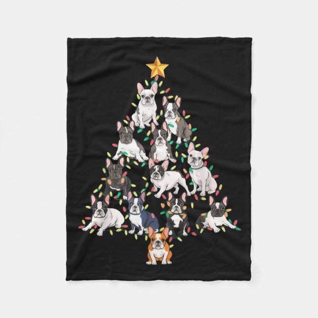 French Bulldog Christmas Tree Frenchie Dog Xmas Pa Fleecefilt (Framsidan)
