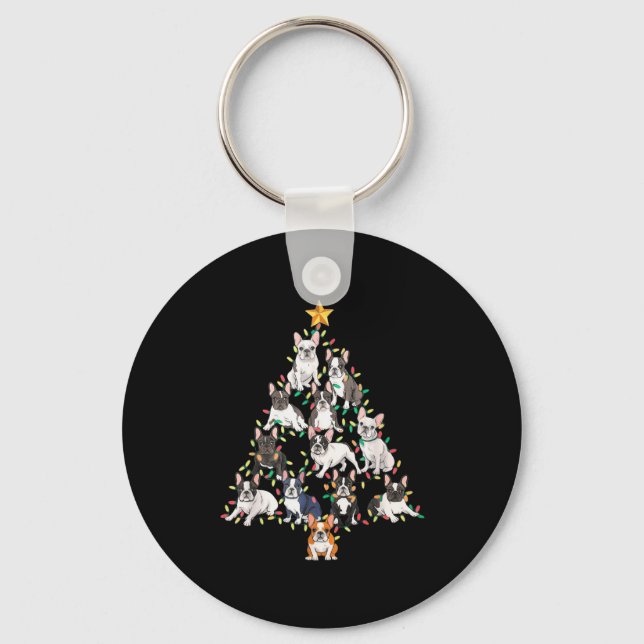 French Bulldog Christmas Tree Frenchie Dog Xmas Pa Nyckelring (Framsida)