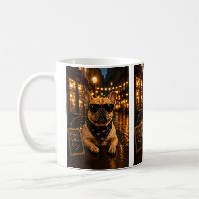 French Bulldog Coffee Lover – Cute Dog with Sungla Kaffemugg (Vänster)