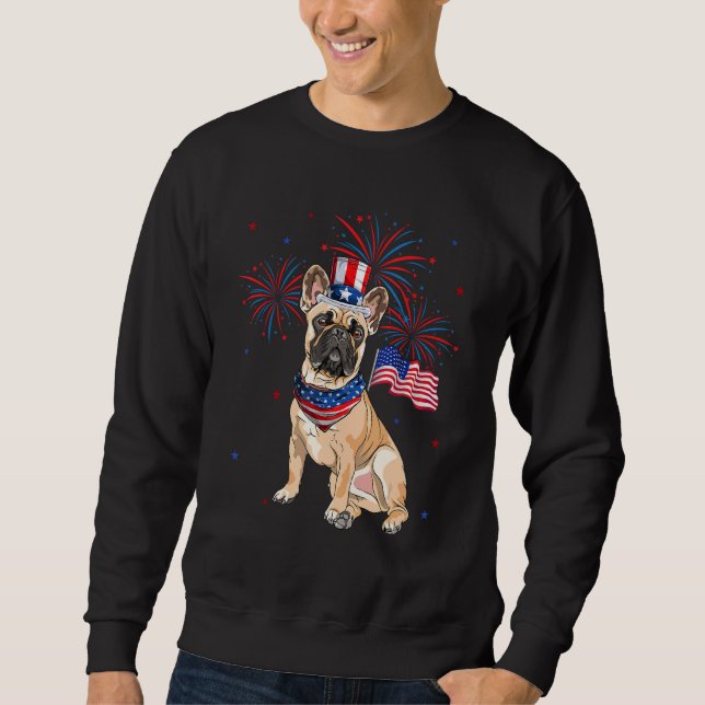 French Bulldog Costume American Flag 4th Of July F Lång Ärmad Tröja (Framsida)