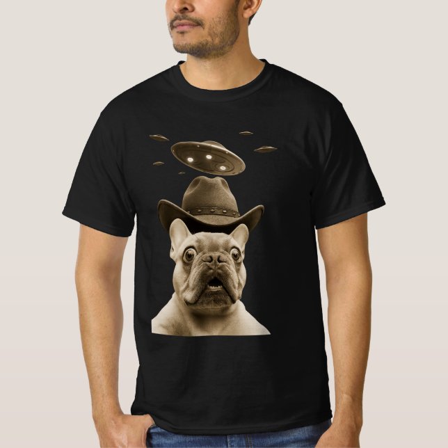 French Bulldog Cowboy UFO  T Shirt (Framsida)