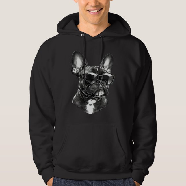 French Bulldog Cute Frenchie Wearing Sunglasses Hoodie (Framsida)