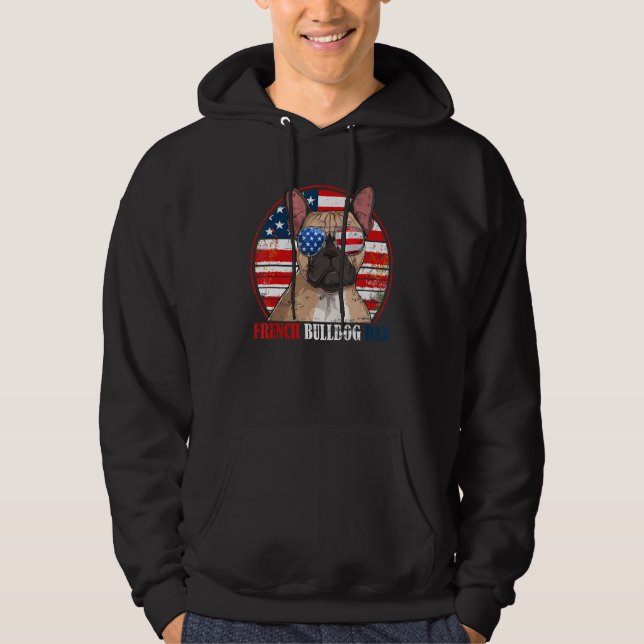 French Bulldog Dad Retro American Flag Patriotic S Hoodie (Framsida)
