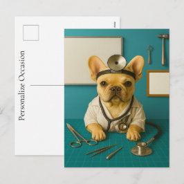 French Bulldog Doctor Puppy Get Well Wishes Gift Helg Vykort