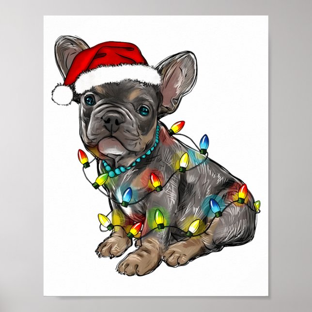 French Bulldog Dog Christmas Lights Santa Xmas Pet Poster (Framsidan)