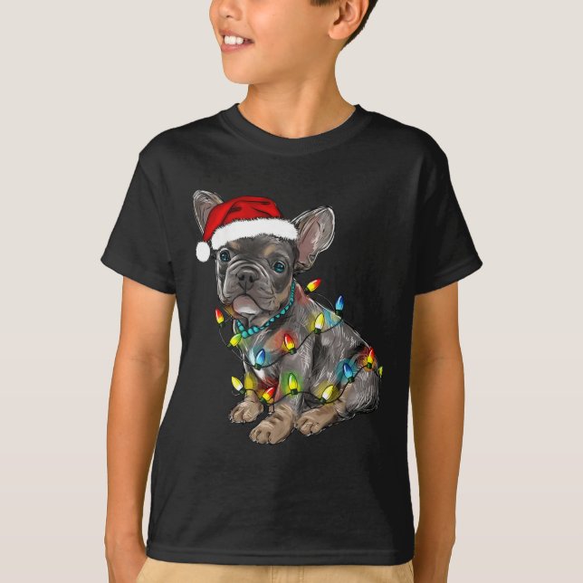French Bulldog Dog Christmas Lights Santa Xmas Pet T Shirt (Framsida)