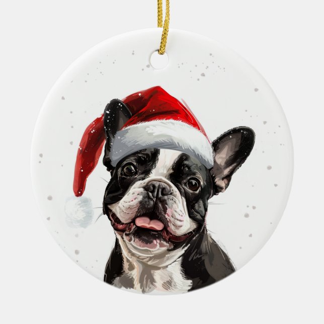 French Bulldog Dog Christmas Personalized Julgransprydnad Keramik (Framsidan)