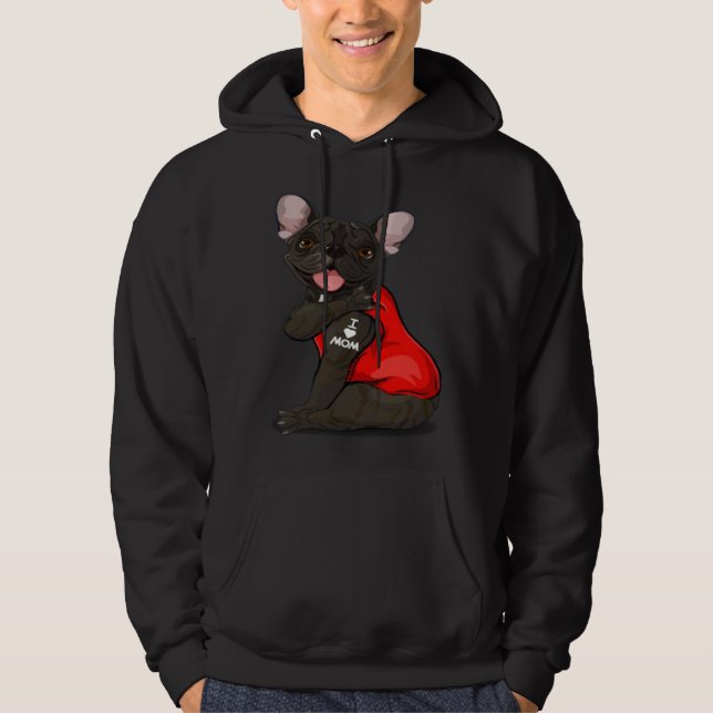 French bulldog Dog I Love Mom Tattoo French Bulldo Hoodie (Framsida)