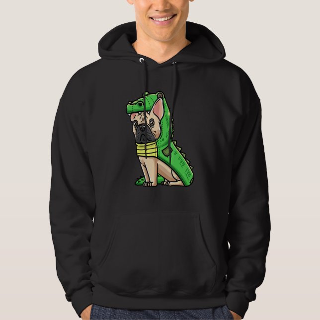 French Bulldog Dog In Crocodile Costume Hoodie (Framsida)