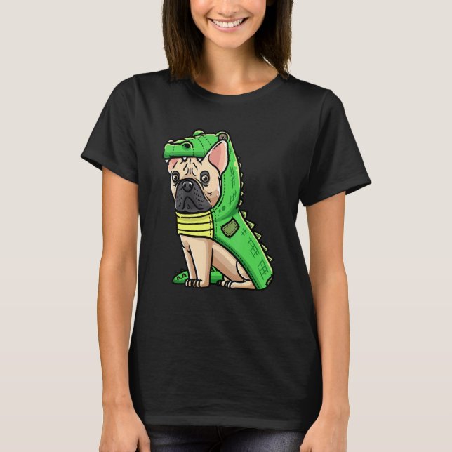 French Bulldog Dog In Crocodile Costume T Shirt (Framsida)