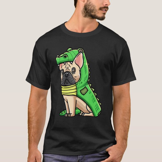 French Bulldog Dog In Crocodile Costume T Shirt (Framsida)