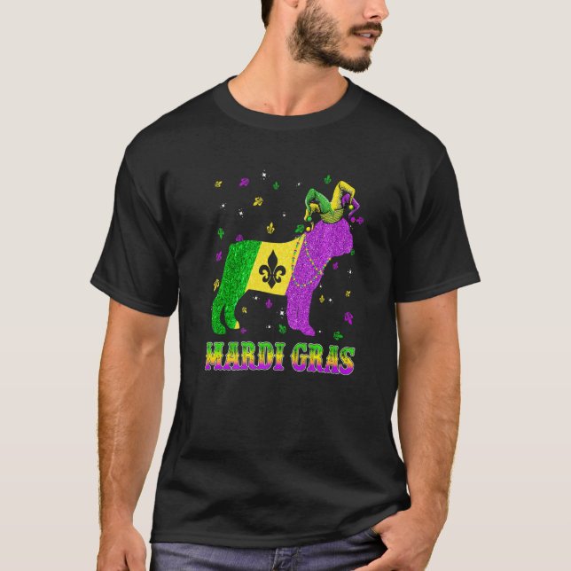 French Bulldog Dog Mardi Gras Carnival Jester Bead T Shirt (Framsida)