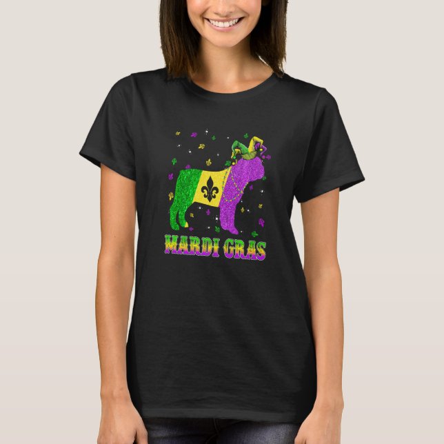 French Bulldog Dog Mardi Gras Carnival Jester Bead T Shirt (Framsida)