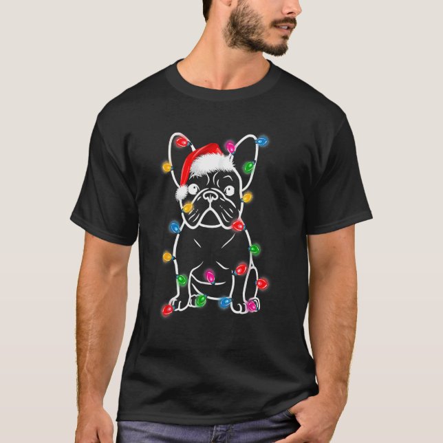 French Bulldog Dog Tree Christmas Lights Xmas Paja T Shirt (Framsida)