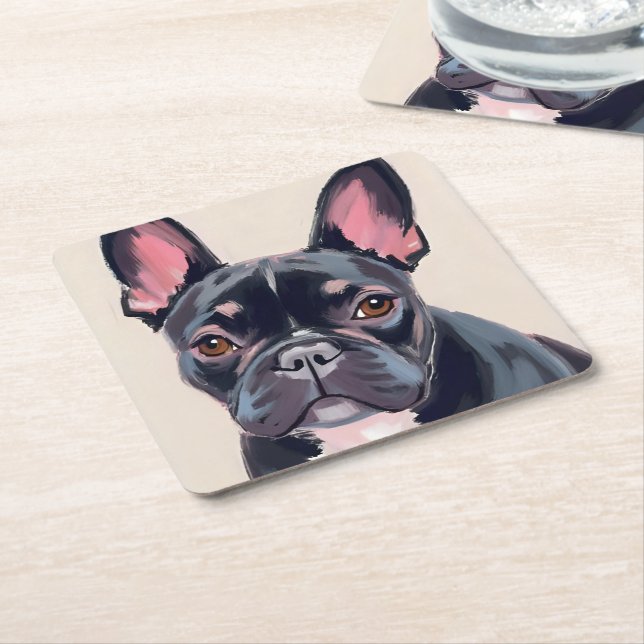French Bulldog Dog Watercolor Pet Painting Underlägg Papper Kvadrat (Vinklad)