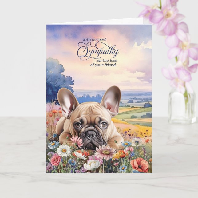 French Bulldog Dog with Wildflowers Pet Sympathy Kort (Orkide)