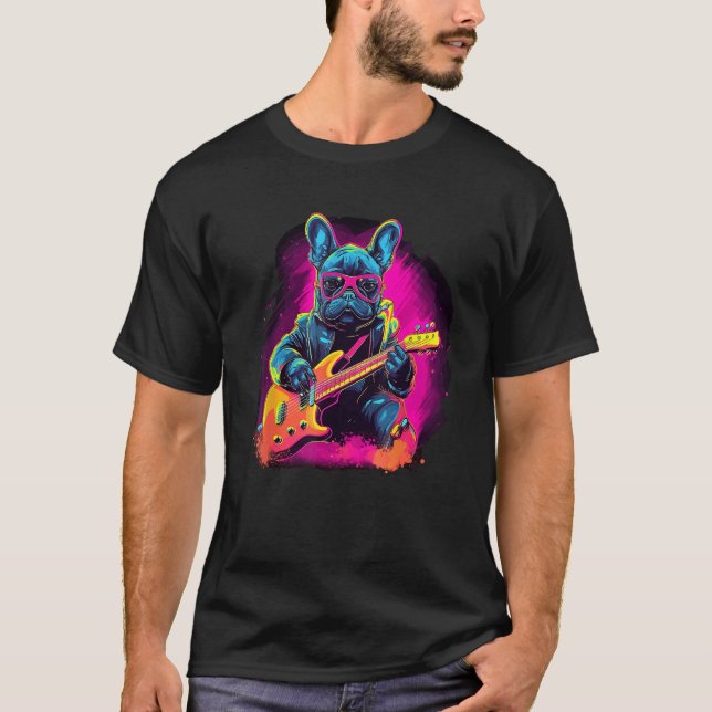 French Bulldog Electric Guitar Rock Music  3 T Shirt (Framsida)