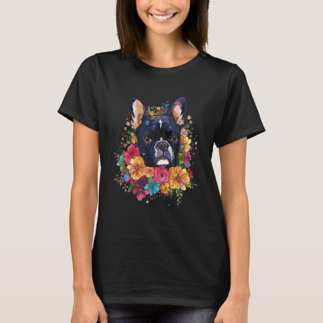French Bulldog Flower Bouquet T Shirt (Framsida)