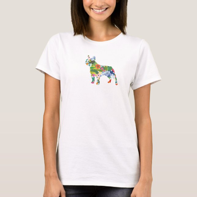 French Bulldog Flowers Silhouette  T Shirt (Framsida)