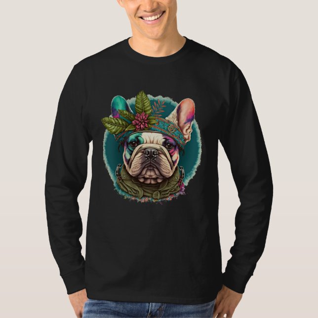 French Bulldog Frenchie Hippie Mandala sunflower T Shirt (Framsida)