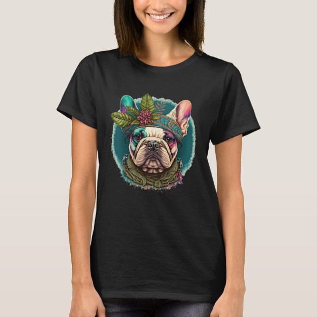 French Bulldog Frenchie Hippie Mandala sunflower T Shirt (Framsida)