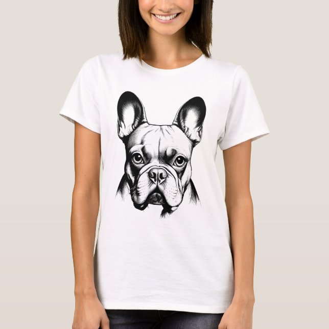 French Bulldog Frenchie Mom Pencil Sketch T Shirt (Framsida)