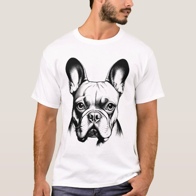 French Bulldog Frenchie Pencil Sketch Art T Shirt (Framsida)