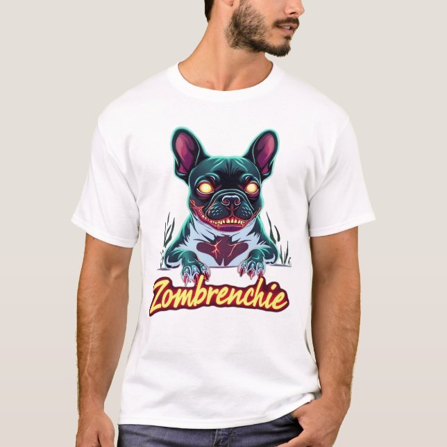 French Bulldog Frenchie Zombie Dog Halloween Essen T Shirt (Framsida)