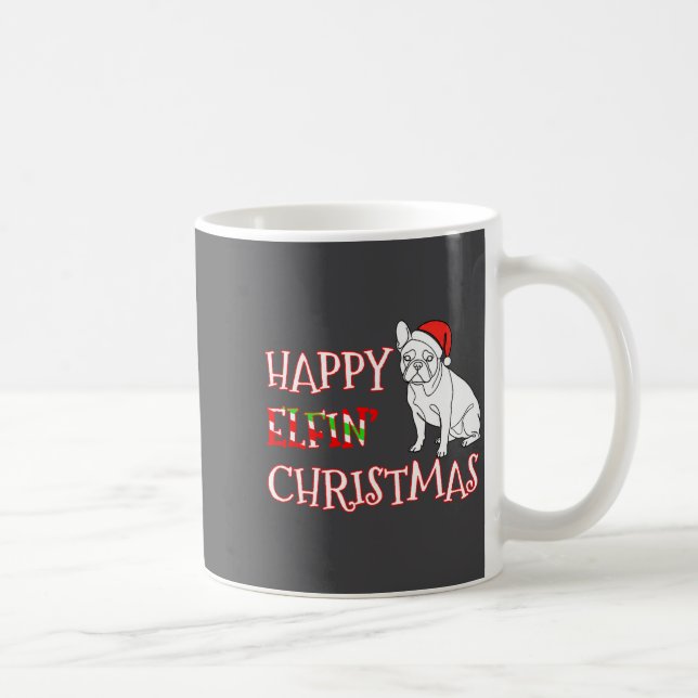 French Bulldog Funny Santa Hat Happy Elfin Christm Kaffemugg (Höger)