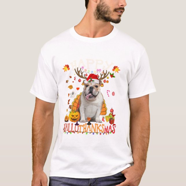 French Bulldog Halloween Christmas T Shirt (Framsida)