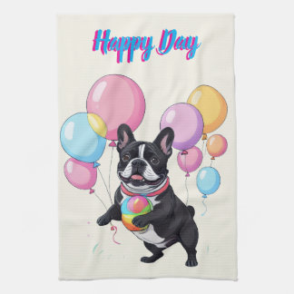 French Bulldog Happy Day Französische Bulldogge  Kökshandduk
