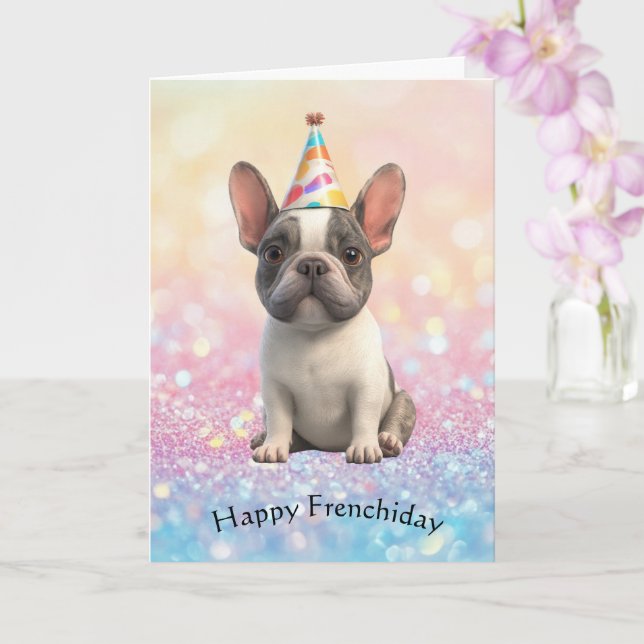 French Bulldog "Happy Frenchiday" Card Kort (Orkide)