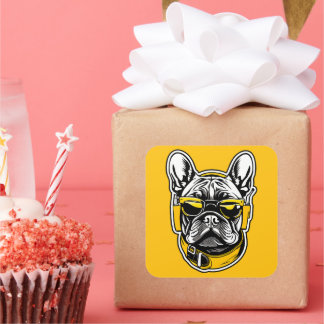 French Bulldog Headphones Fyrkantigt Klistermärke