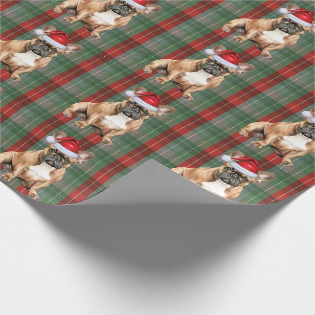 French Bulldog Holiday Red Green Plaid Christmas Presentpapper (Hörn)