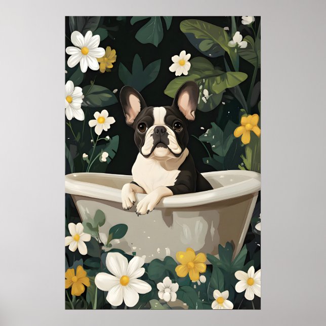 French Bulldog In Bathtub Poster, Funny Dog Poster (Framsidan)