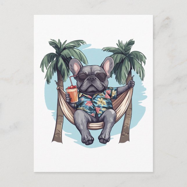 French Bulldog In Hawaiian Top Vykort (Framsida)