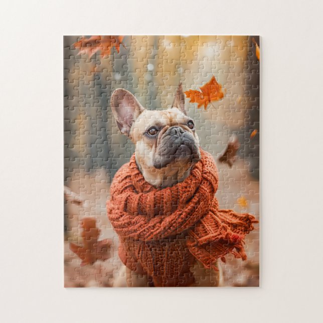 French Bulldog in In Autumn Forest Pussel (Vertikal)