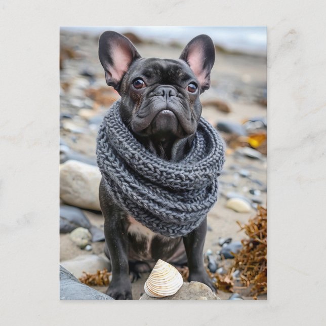 French Bulldog in Knitted Dog Attire Helg Vykort (Framsida)