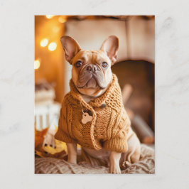 French Bulldog in Knitted Dog Attire Helg Vykort