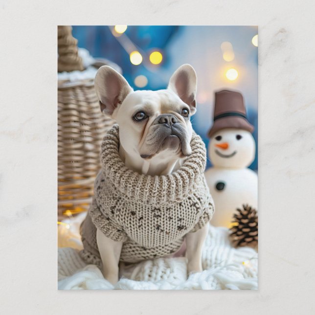 French Bulldog in Knitted Dog Attire Helg Vykort (Framsida)