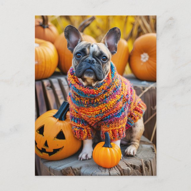French Bulldog in Knitted Dog Attire Helg Vykort (Framsida)