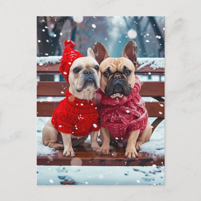 French Bulldog in Knitted Dog Attire Helg Vykort (Framsida)